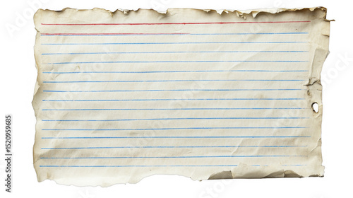 Lined notepad paper with torn edges on a transparent background, PNG image, PNG file.