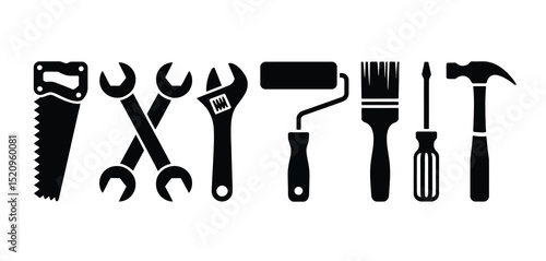 Collection of Black and White Tool Icons for DIY Projects