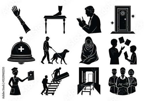 Accessibility Icons Diverse People, Assistance, and Healthcare