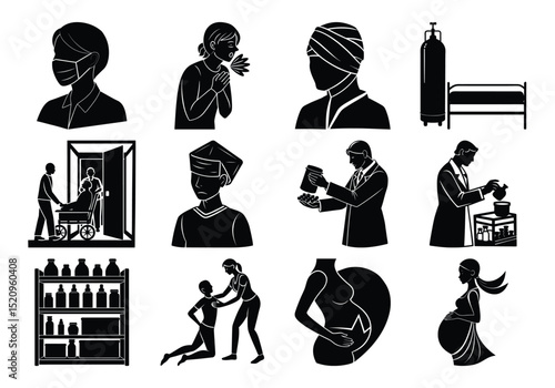 Healthcare Icons Medical Professionals, Patients, and Essential Supplies