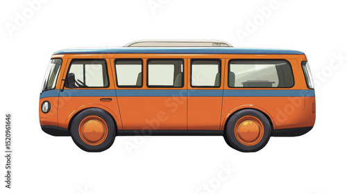 Orange retro van side view on a transparent background, PNG image, PNG file.