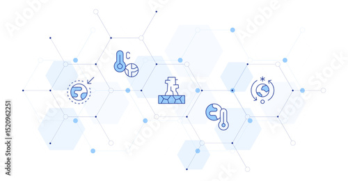 Climate change Banner Vector Illustration with Icon Style in Between. Line Duotone icon. Containing. greenhouse effect, global warming, drought, extreme weather