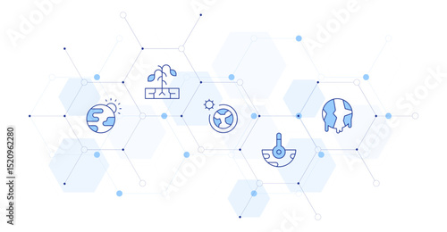 Climate change Banner Vector Illustration with Icon Style in Between. Line Duotone icon. Containing. greenhouse effect, water crisis, ozone layer, climate change, global warming