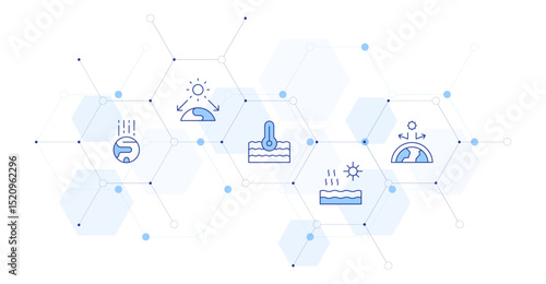 Climate change Banner Vector Illustration with Icon Style in Between. Line Duotone icon. Containing. greenhouse effect, warming, global warming