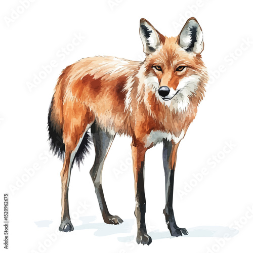 Maned Wolf, watercolor vector, high quality, isolated on a white background.