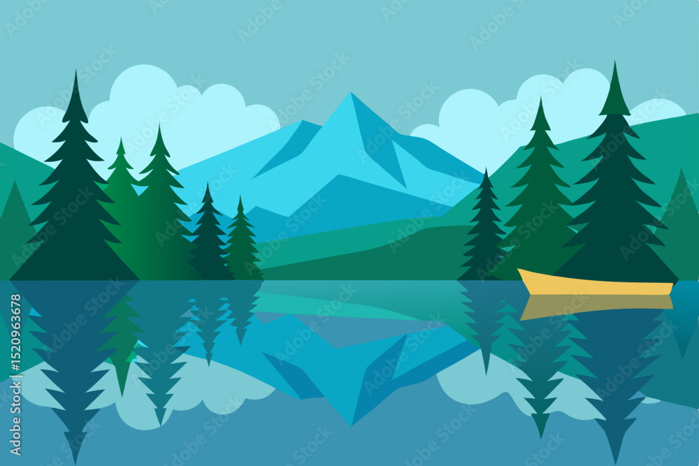 Fototapeta premium Winter forest landscape vector illustration with snow-covered pine trees and a festive holiday design