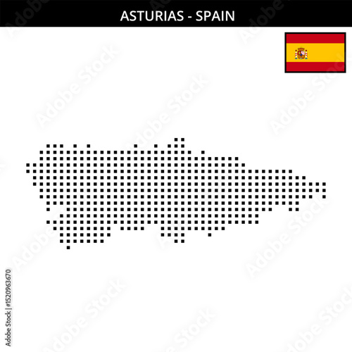 Medium square dotted map of asturias in Spain