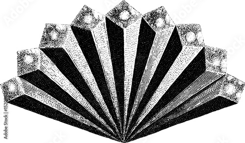 Vintage engraved illustration of geometric diamond patterns and fan design