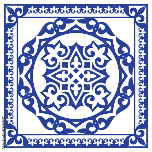 Traditional Persian-Arabic-Turkish-Arabic-Turkish-Islamic Pattern. Traditional ornamental floral paisley bandanna. Luxury ornamental square pattern. Template for laser, carpet, pillow, cushion, tile, 