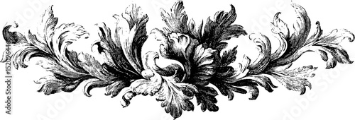 Intricate dramatic floral swag engraving for elegant design and art projects