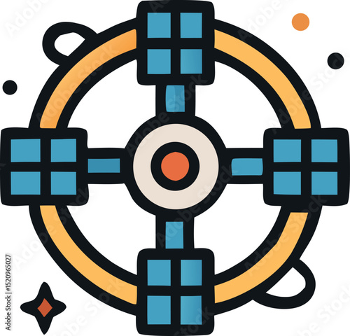 Orbital Space Icons Vector. Futuristic Satellite, Space Station, and Cosmic Communication Symbols