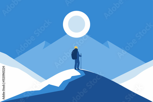 Businessman in suit standing atop a mountain, a concept of success and teamwork