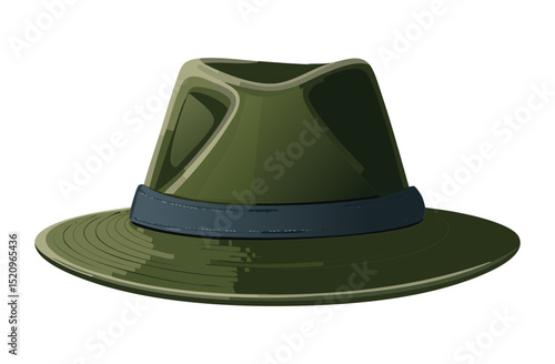 Classic Olive Green Fedora Hat Isolated