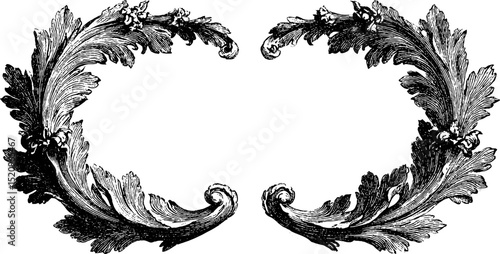 Intricate engraved floral wreath design for decorative art and printing projects