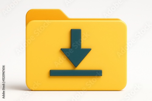 3d render of a yellow folder icon with a downward arrow representing file download on white background