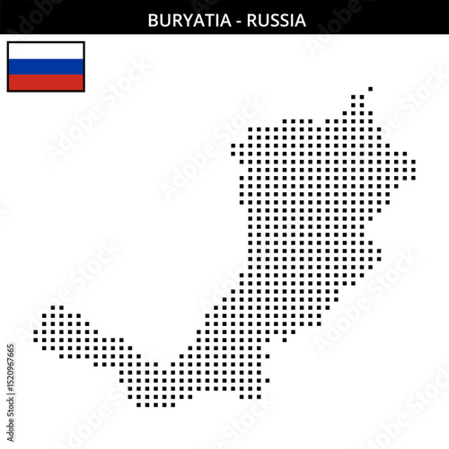 Medium square dotted map of Buryatia in Russia