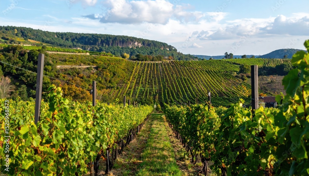 Fototapeta premium Landscape with vineyard and hills