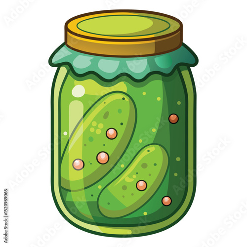 Cartoon Jar of Pickles Green Cucumbers Preserved with Spices and Brine