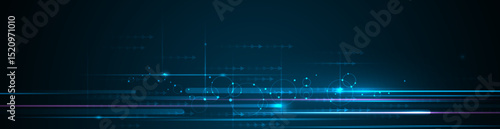 Vector Abstract, science, futuristic, energy technology concept for wallpaper background. Digital image design, line pattern, texture, neon - blue light, motion blur over dark blue gradient background