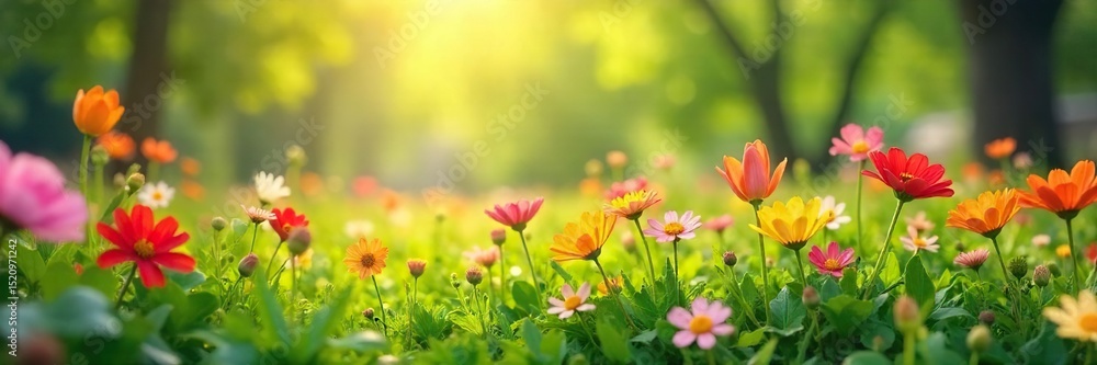 Vibrant spring flowers in a lush green meadow, bursting with color and life Perfect for spring themes, nature, and vibrant backgrounds , pastel, macro Vibrant spring flowers in a lush green meadow, bursting with color and life Perfect for spring themes, nature, and vibrant backgrounds , pastel, macro