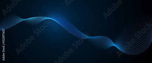 Illustration vector abstract wave, flow line, motion pattern and particle dot on dark blue background. Modern futuristic, big data design for background. Digital datum, high tech, technology concept