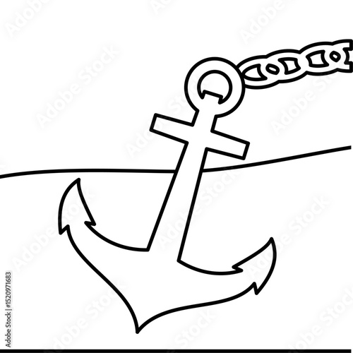 Vector Icon Iron anchor dropping into sea water,
splashing with bubbles on impact,
line art style
