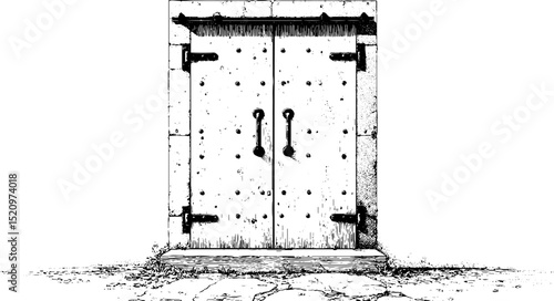 Vintage engraved metal sliding door design with rustic architectural elements