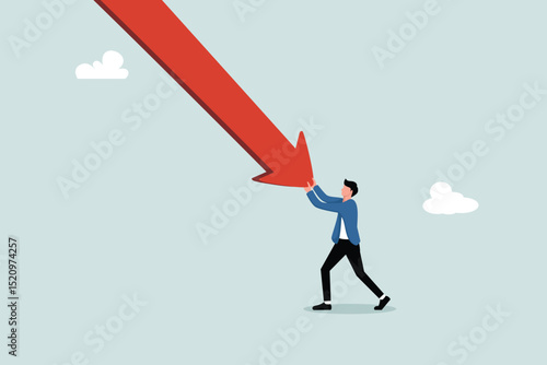 Surviving the fall of investment, the concept of economic crisis or recession, fighting or trying to win business challenges, entrepreneurs push or hold back the falling arrows with full effort.