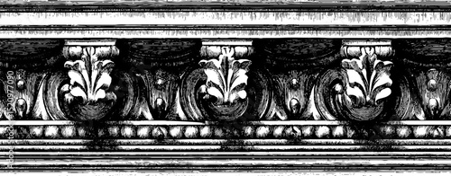 Detailed engraving of renaissance facade architectural ornamentation for artistic design