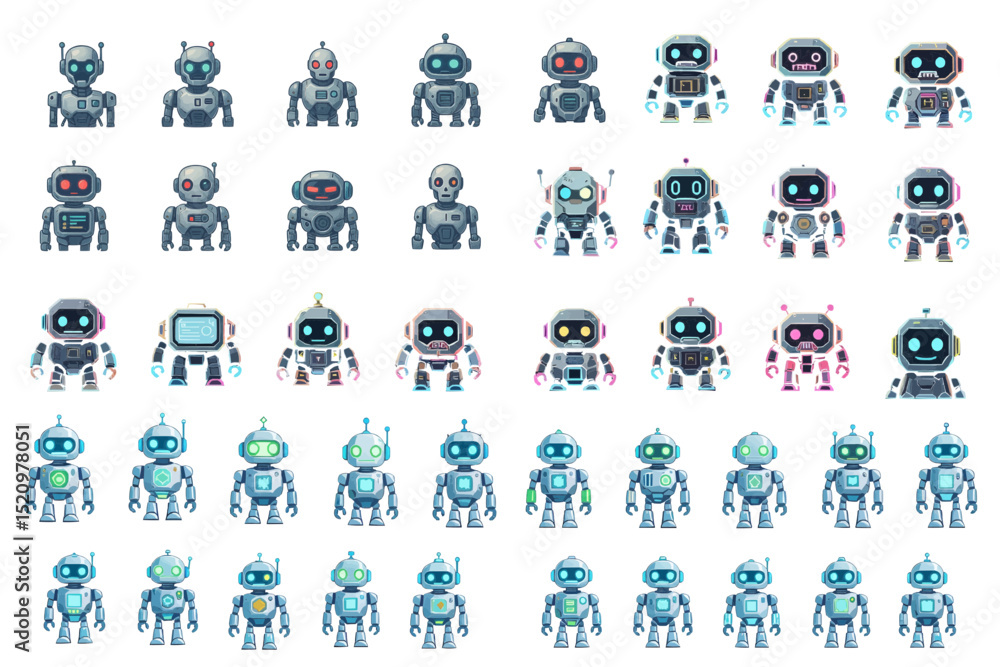 vector robot icons for creating interfaces related to artificial intelligence and robotics, Presentations for presenting ideas related to robotics, Visualization of concepts, advertising and design. vector robot icons for creating interfaces related to artificial intelligence and robotics, Presentations for presenting ideas related to robotics, Visualization of concepts, advertising and design.