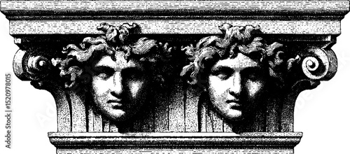 Renaissance revival architecture with decorative engraved faces design for artistic prints