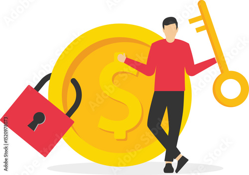 Financial key success. unlock secret reward for investment opportunity, stock illustration


