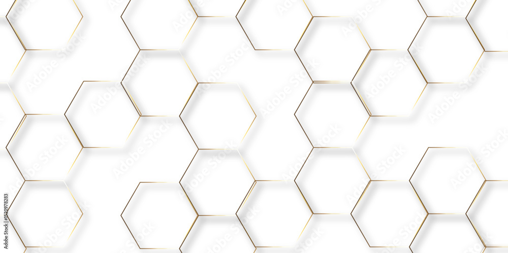 Abstract hexagon white background with shadow .golden background Futuristic blue neon honeycombs. Modern technology design. Vector illustration.	