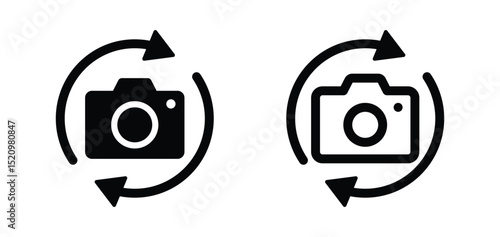 Camera change icon. Switch between front and back camera symbol. Transparent PNG and vector illustration.