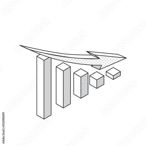 棒グラフと右肩下がり矢印のイラスト
