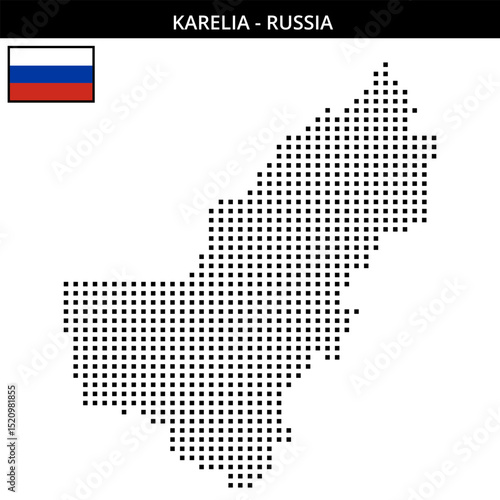 Medium square dotted map of Karelia in Russia