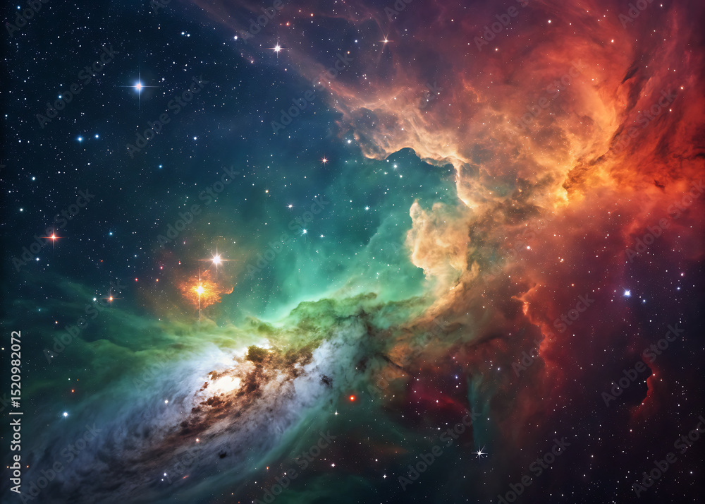 Fototapeta premium Colorful view of galaxy nebula clouds in deep space with stars – Vista colorida de nubes de nebulosa galáctica en el espacio profundo con estrellas