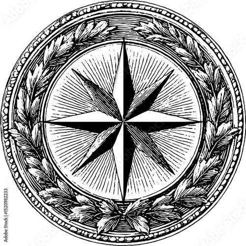 Engraved geometric star with ornate laurel border for elegant design