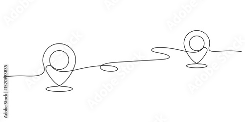 map gps location symbol one line drawing continuous minimalist. pin between two points mark place handdrawn single line illustration