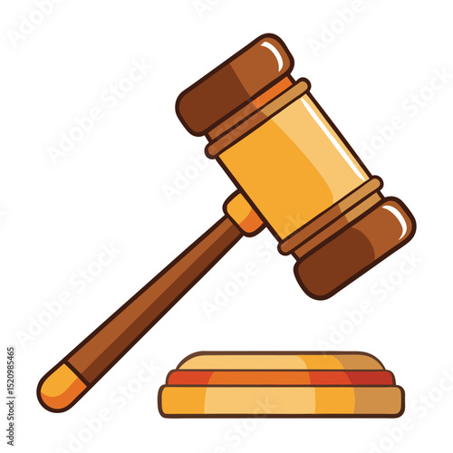 Gavel Cartoon Illustration Wooden Judge's Gavel and Sound Block Vector Graphics Art