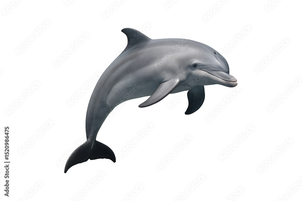 Fototapeta premium striking single dolphin leaping above the water, showcasing the power and vitality of deep-sea creature. Perfect for educational media, documentaries, marine biology studies, clipping path