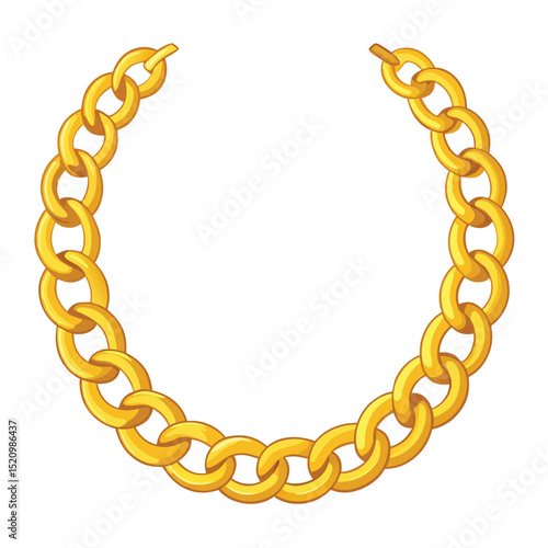 Golden Chain Necklace Vector Illustration Isolated on White Background, Jewelry Design Element