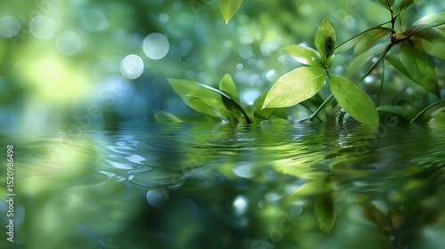 Bamboo leaves sway lightly above still water, untroubled and serene