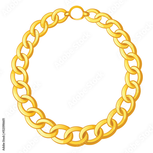 Golden Circular Chain Illustration Shiny Metal Links Jewelry Element on White