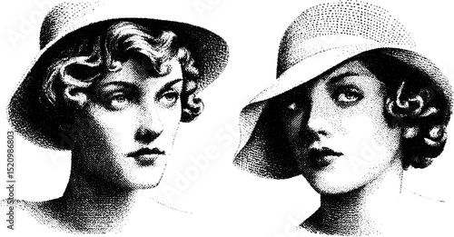 Vintage 1920s chorus girls in engraved style for retro design and fashion inspiration