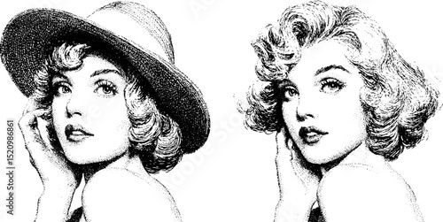 Vintage 1920s chorus girl illustration set for art and design