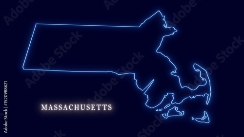United States Massachusetts Abstract Futuristic Neon Map
