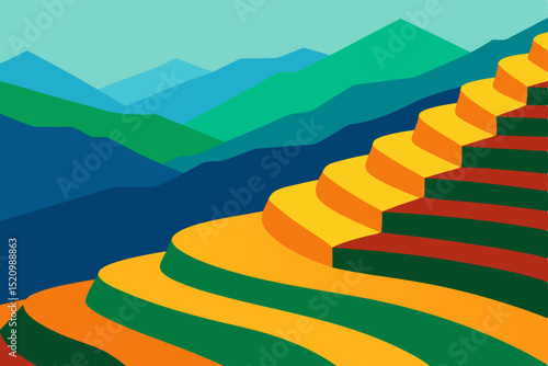 Heavenly staircase ascends through a summer landscape toward a sun-drenched horizon, illustrating a concept of success
