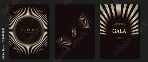 Luxury wedding invitation card background vector. Golden elegant gold wavy lines on dark background. Premium design illustration for wedding and vip cover template, banner, poster. 
