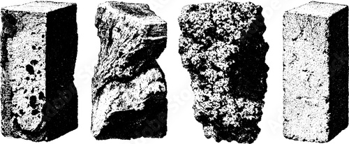 Vintage engraved illustrations of aged concrete and stone textures for design